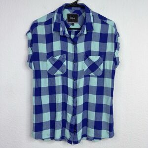 Rails Shirt Women M Blue Plaid Sleeveless Oversized Boho Y2K Grunge Indie Street